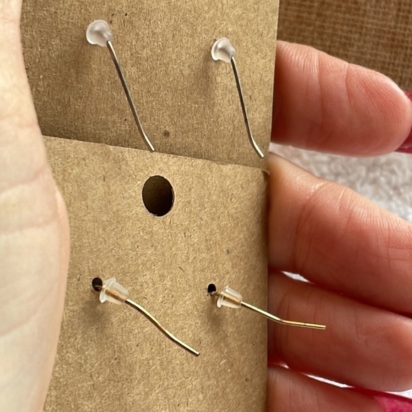 💐5/25 two pair dangle drop blue white barrel gold silver tone earrings - Picture 8 of 9